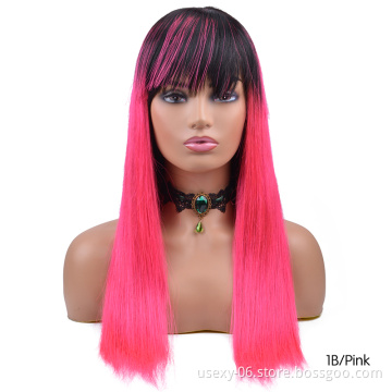 Wholesale 10A Grade 150% Density  Machine Made Color Human Hair Wigs With Bang